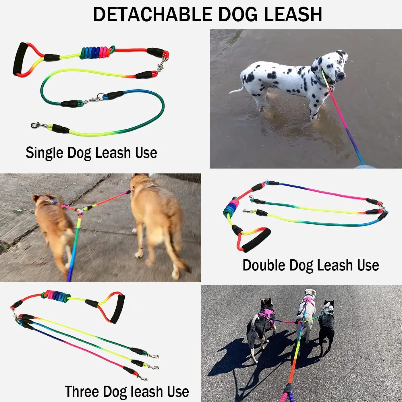 3 Dog Leash No Tangle Heavy Duty Detachable 360 Swivel Device Multiple Dog Leash with Padded Handle for Two/Three Pets (20-150 Lbs)
