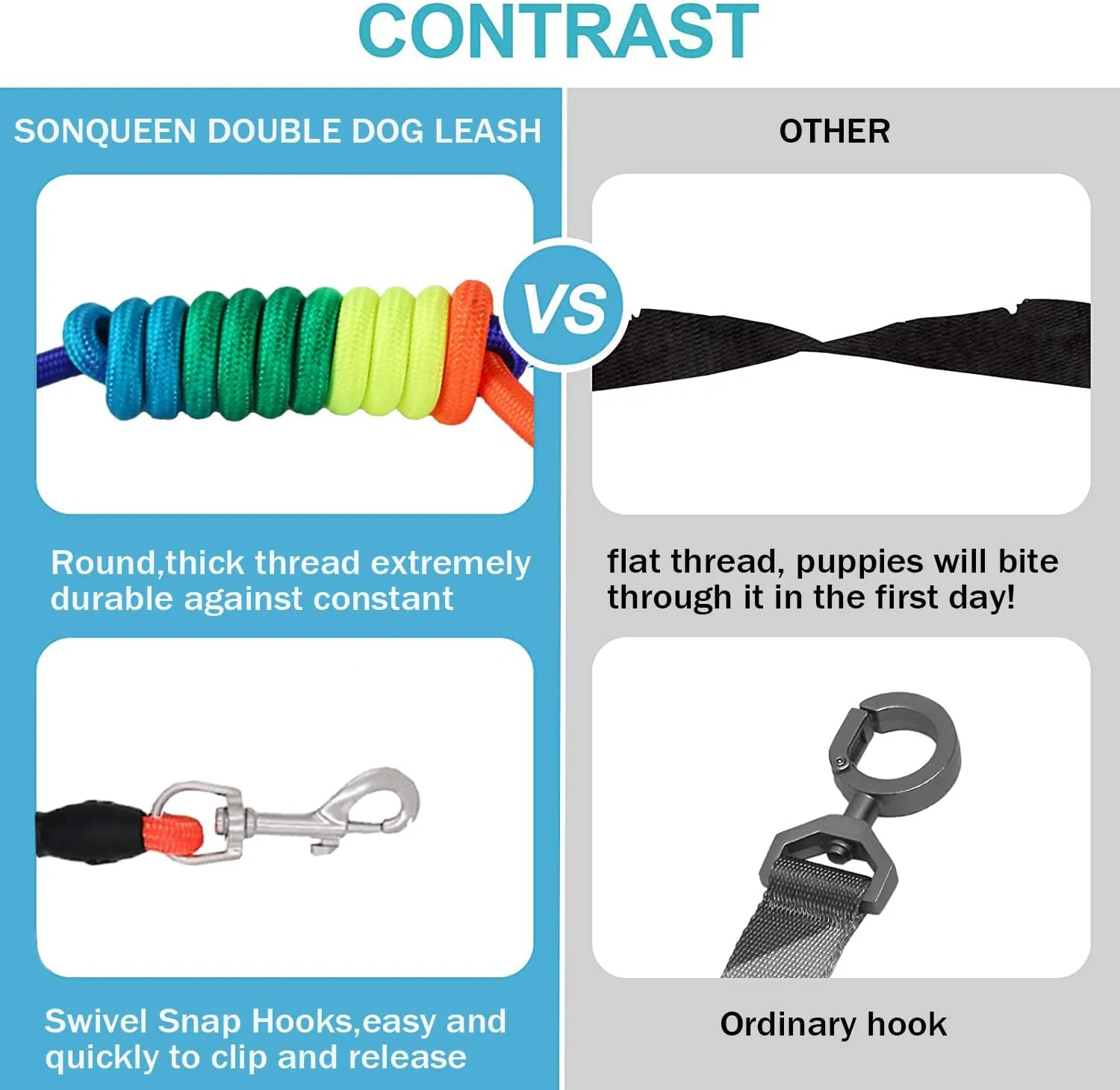 3 Dog Leash No Tangle Heavy Duty Detachable 360 Swivel Device Multiple Dog Leash with Padded Handle for Two/Three Pets (20-150 Lbs)