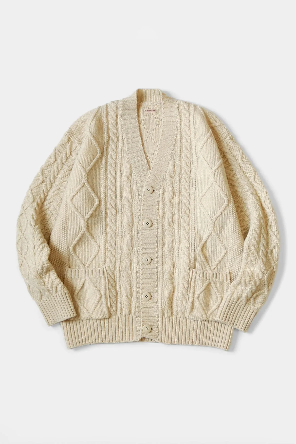 5G Wool Cable Knit Elbow-CATPITAL Cardigan - Ecru