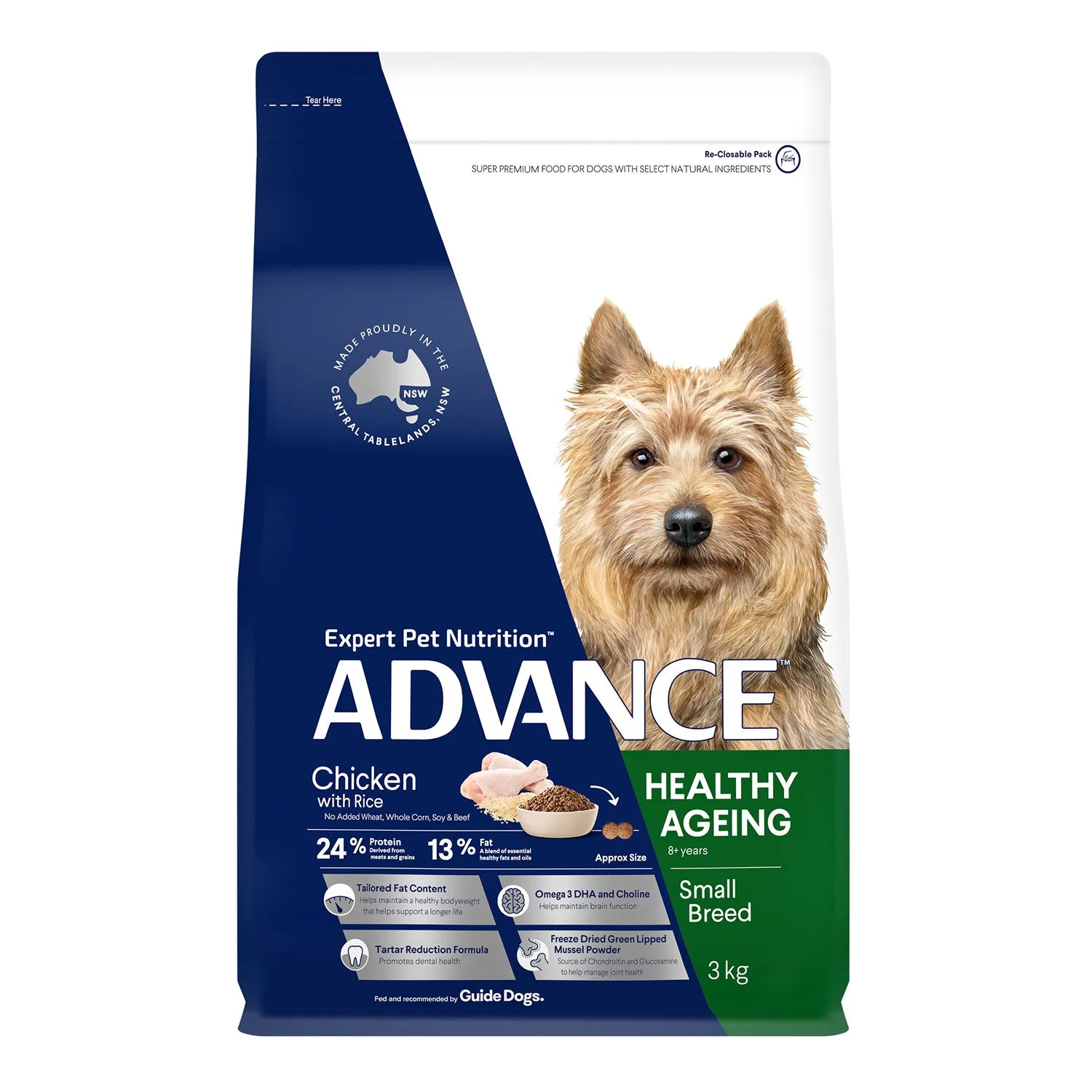 Advance Small Breed Healthy Ageing Chicken & Rice Adult Dry Dog Food 3kg