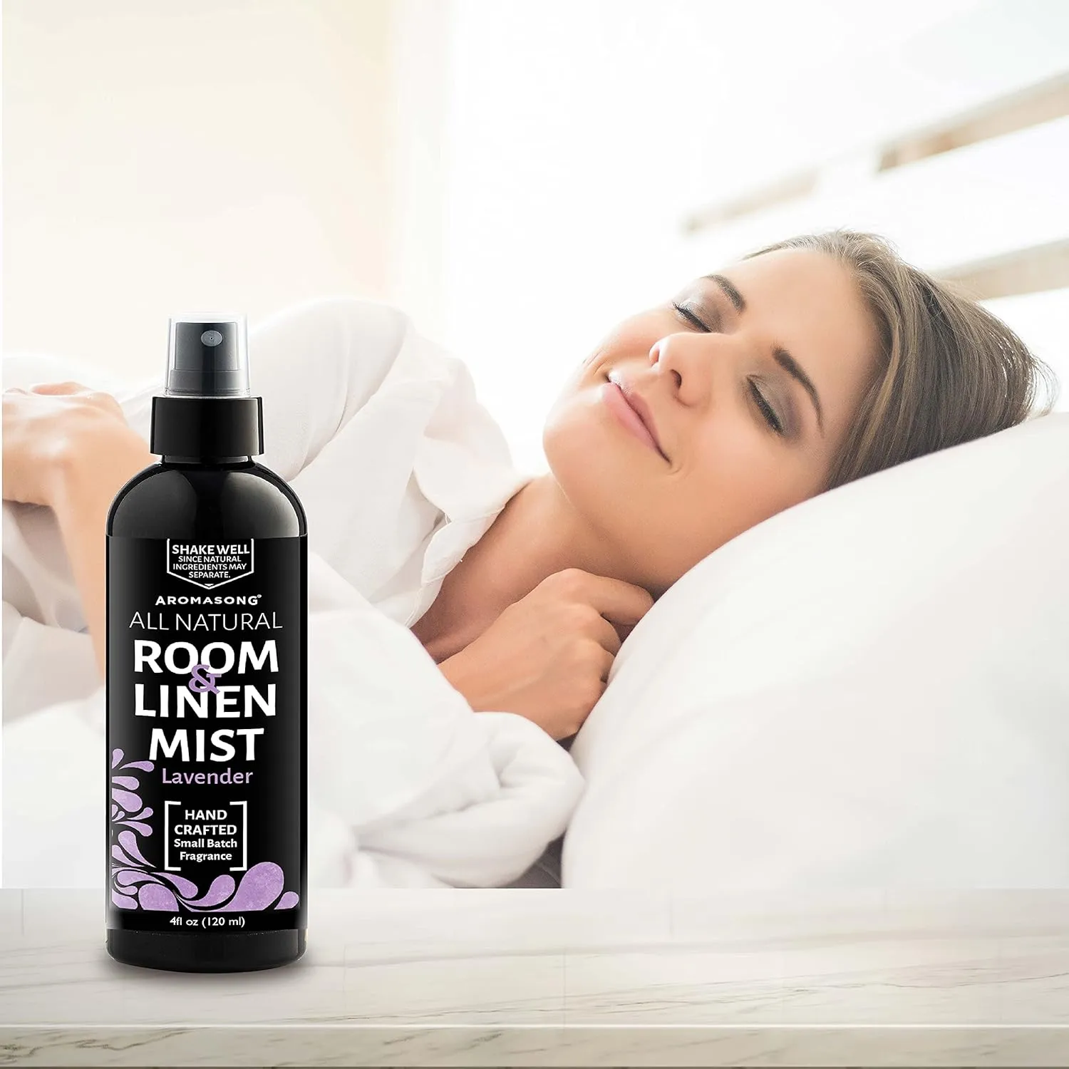 Aromasong All Natural Lavender Spray for sleep - Room & Linen Spray for Pillows and Sheets - Lavender Bed Spray Home Air Freshener & Deodorizer - Calming Essential Oil Spray for Sleeping