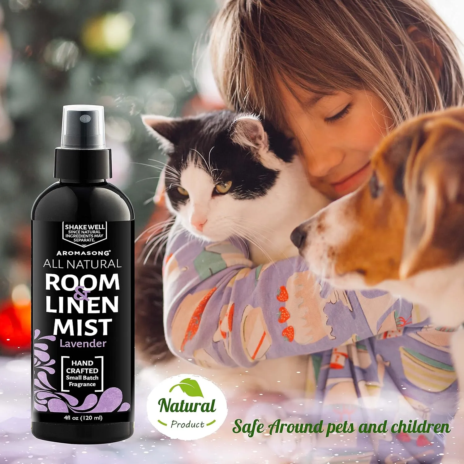 Aromasong All Natural Lavender Spray for sleep - Room & Linen Spray for Pillows and Sheets - Lavender Bed Spray Home Air Freshener & Deodorizer - Calming Essential Oil Spray for Sleeping