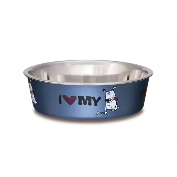 Bella Bowls Small I love My Dog Steel Blue