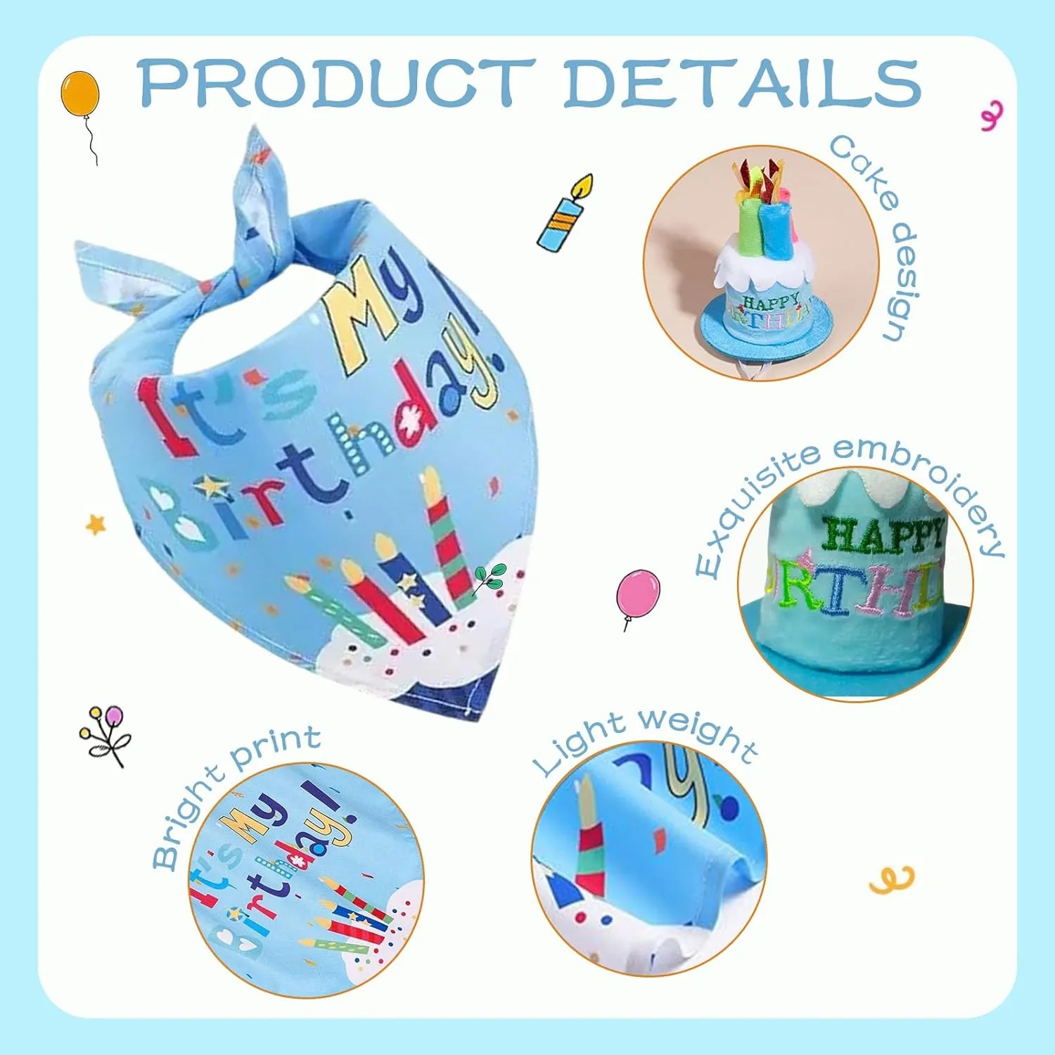 Birthday Goose Outfit Set, Porch Goose Outfits with Cake Hat and Bandana Fits 17-23 inch Yard Goose Decorations, Blue
