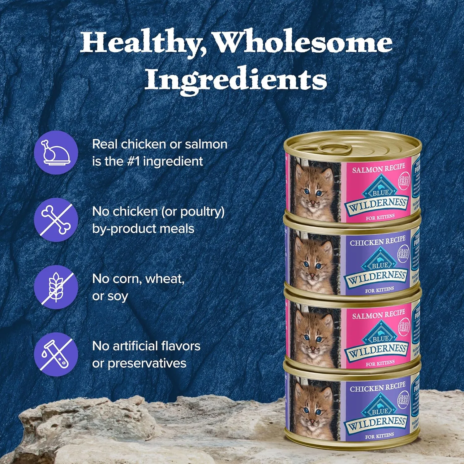 Blue Buffalo Wilderness Kitten Food, High-Protein & Grain-Free Wet Cat Food Pat Variety Pack, Chicken & Salmon Recipes, 3-oz. Cans (6 Count, 3 of Each)