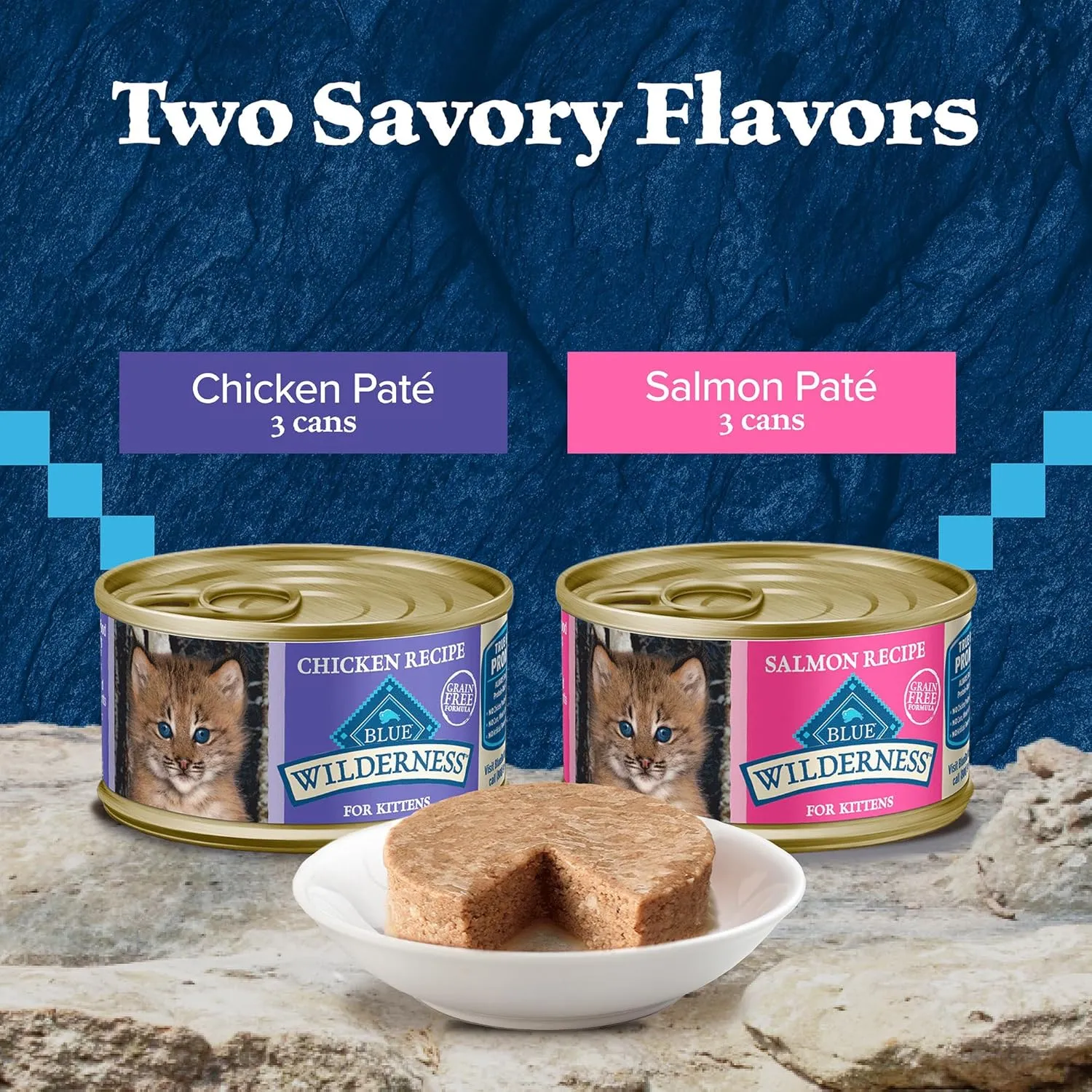 Blue Buffalo Wilderness Kitten Food, High-Protein & Grain-Free Wet Cat Food Pat Variety Pack, Chicken & Salmon Recipes, 3-oz. Cans (6 Count, 3 of Each)