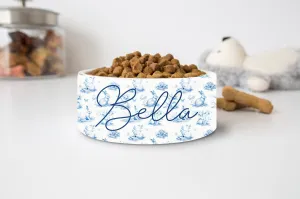 Blue Toile Dog Bowl Easter Dog Bowl Personalized Bunny Pet Food Bowl