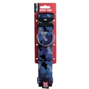 Boss Dog Tactical Collar 1.2" Wide 13"-16" Small Camo Blue