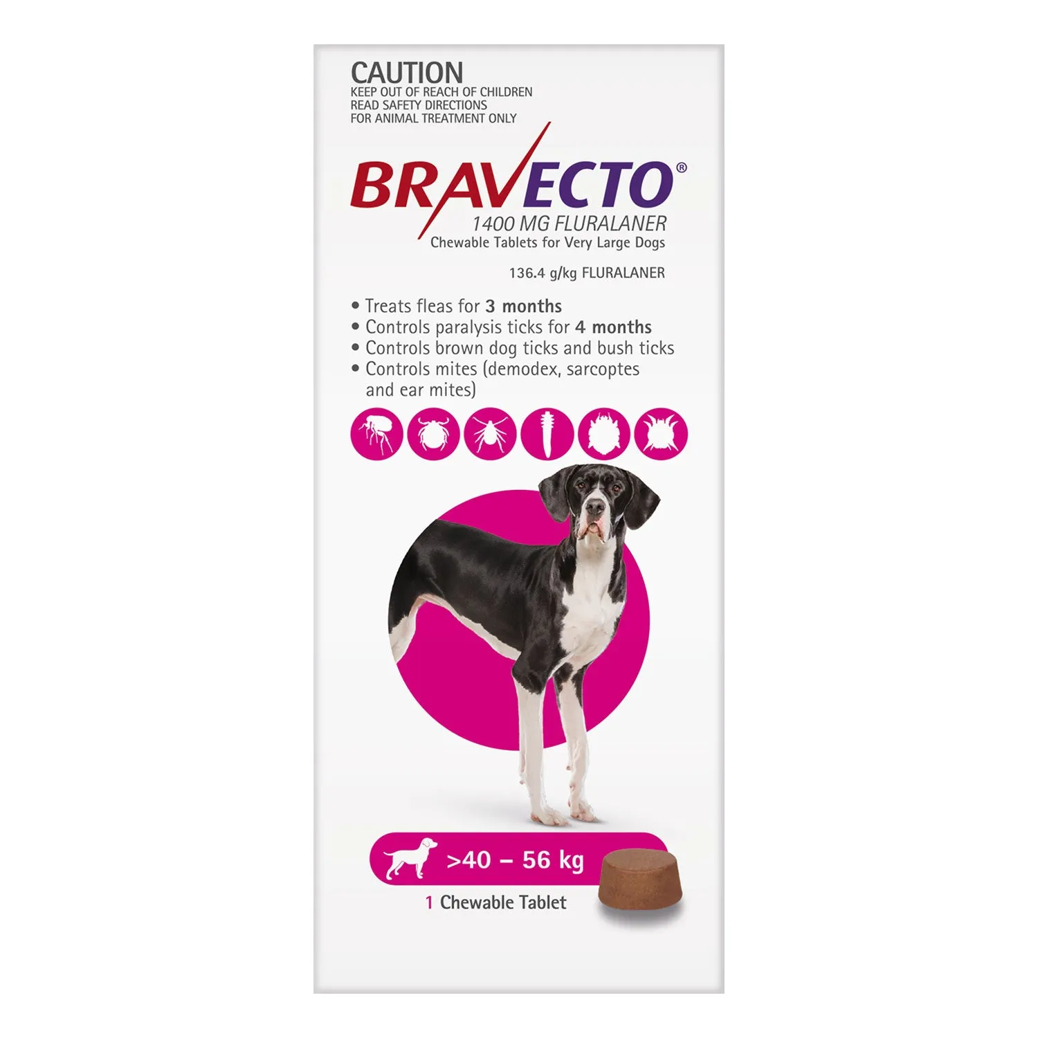 Bravecto Flea & Tick Treatment for Dogs 40-56kg Purple Chewable