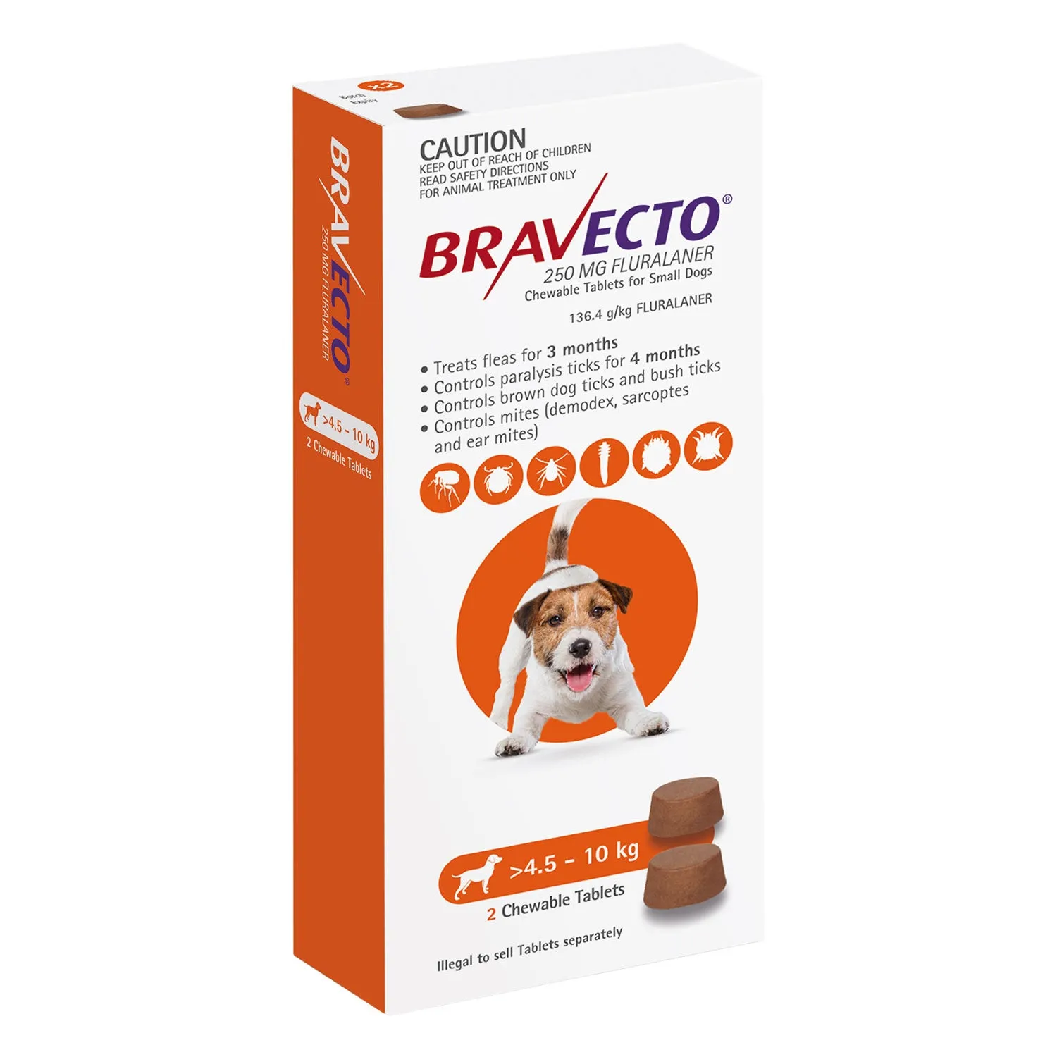 Bravecto Flea & Tick Treatment for Dogs 4.5-10kg Orange Chewable