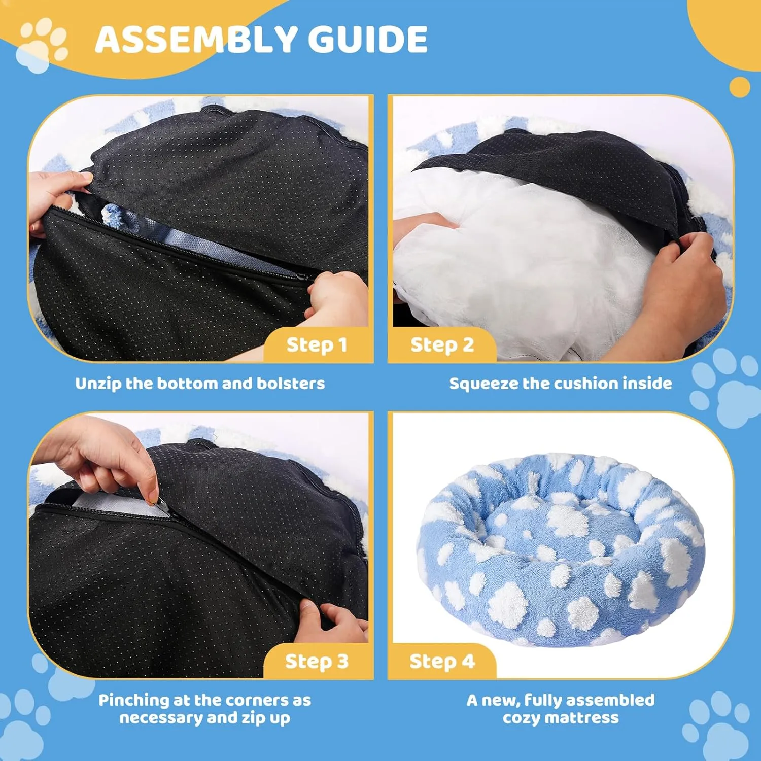 Calming Dog Bed for Small & Medium Dogs - Donut Cat Bed, Warming & Soft Cushion - Washable & Anti-Slip, 23 Inches (Blue)