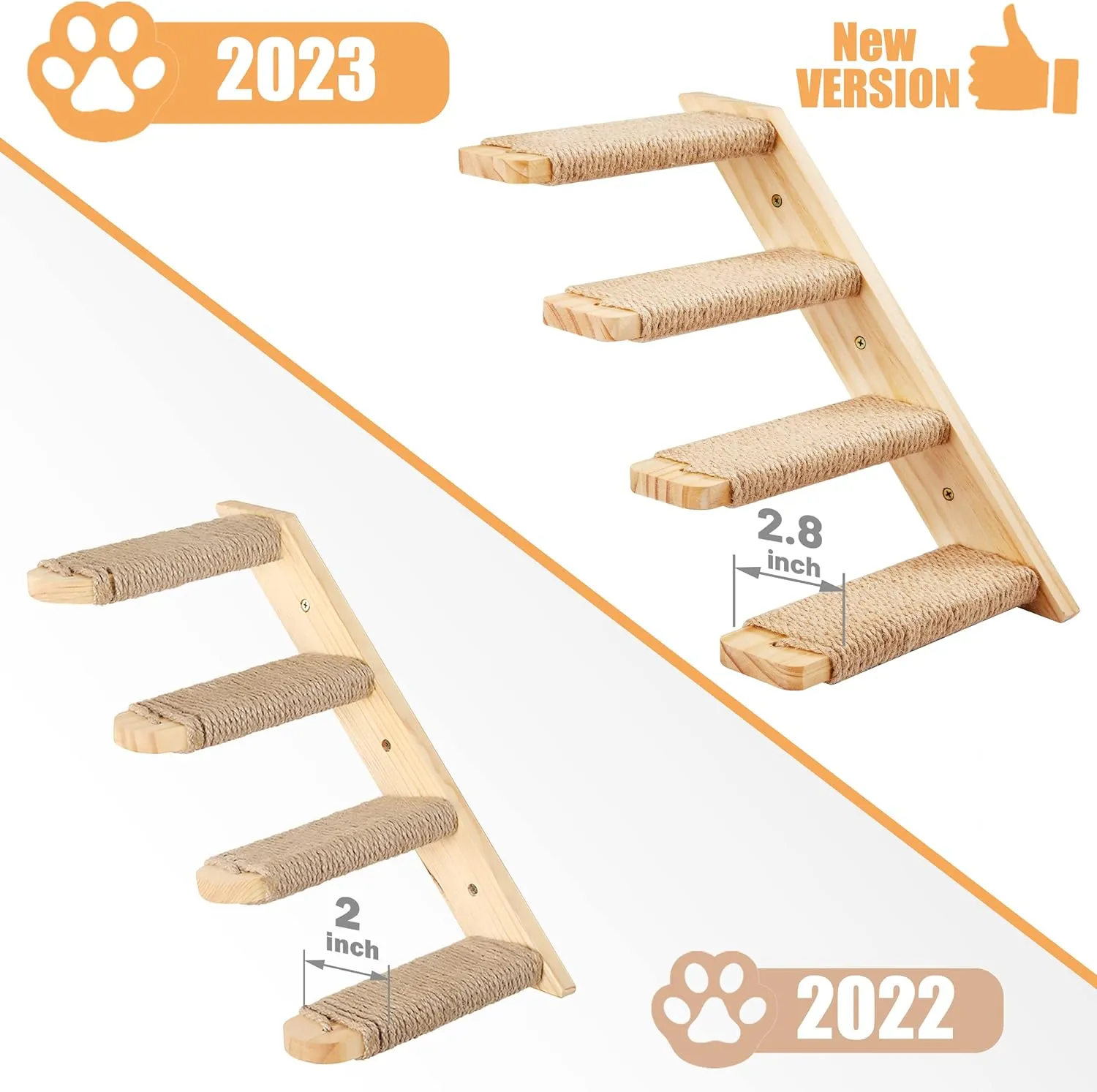 Cat Climbing Shelves Wall Mounted 2PCS Four Steps Reversible Left & Right Direction, Cat Shelf Stairway for Wall with Jute Scratching Ladder Shelves Pet Furniture for Perch Sleeping