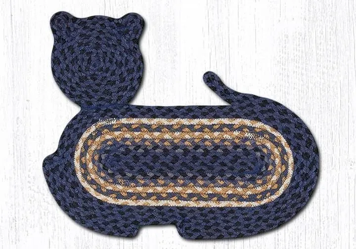 Cat Rug / Bowl Mat - Light Blue, Dark Blue, & Mustard