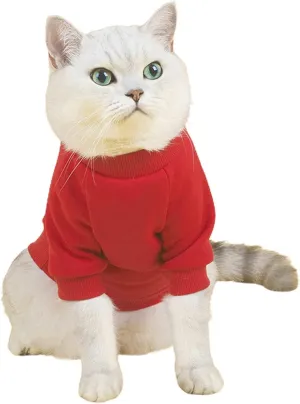 Cat Sweaters Shirts for Cats - Hairless Cat Cotton Tshirts Pet Clothes - Pullover Kitten T-Shirts with Sleeves - Cats & Small Dogs Apparel (Red, Large)