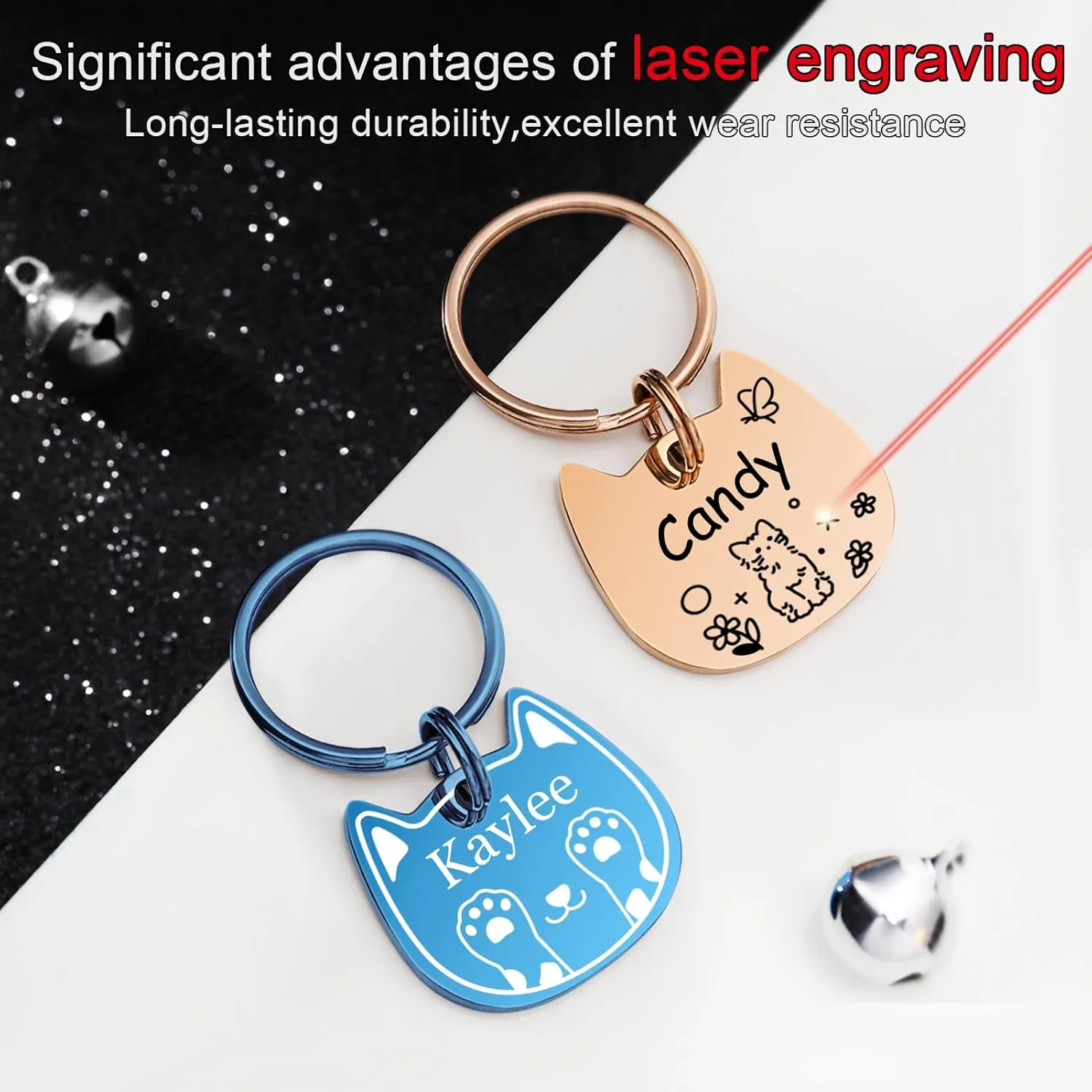 Cat Tags Personalized, Cat Dog ID Tag Custom Dogs Stainless Steel Name Tag Customized Pet Tags Both Side Engravable Kitten Puppy Name Tags(Blue, S)