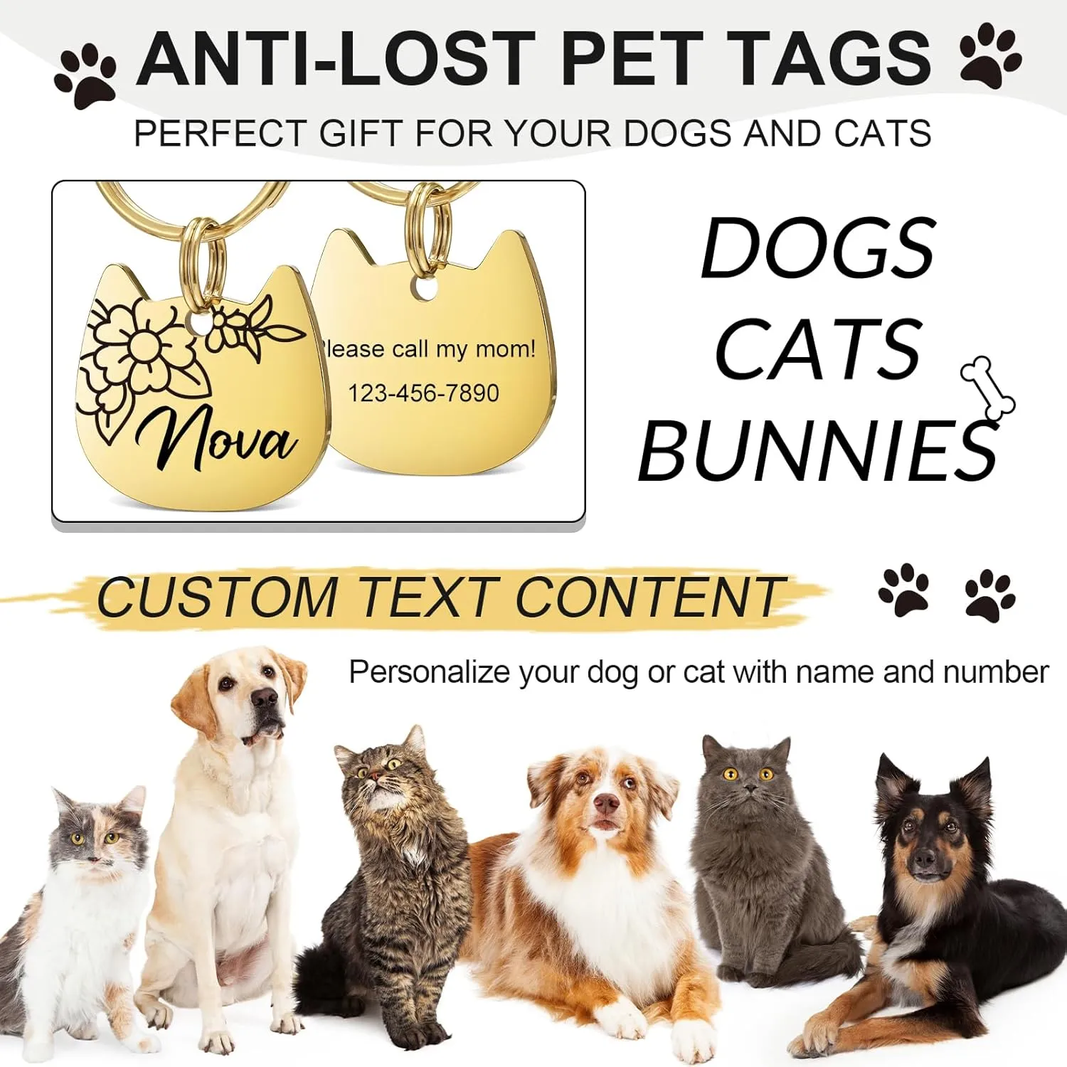 Cat Tags Personalized, Cat Dog ID Tag Custom Dogs Stainless Steel Name Tag Customized Pet Tags Both Side Engravable Kitten Puppy Name Tags(Blue, S)
