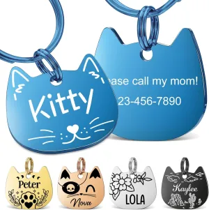 Cat Tags Personalized, Cat Dog ID Tag Custom Dogs Stainless Steel Name Tag Customized Pet Tags Both Side Engravable Kitten Puppy Name Tags(Blue, S)