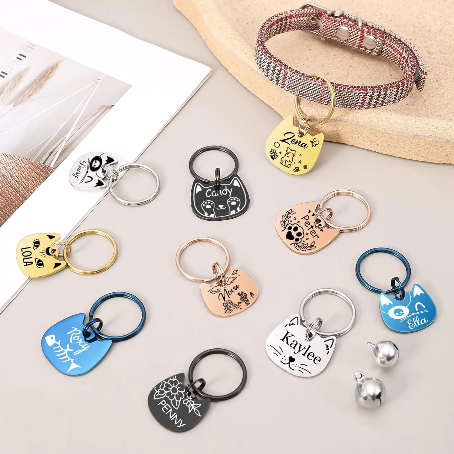 Cat Tags Personalized, Cat Dog ID Tag Custom Dogs Stainless Steel Name Tag Customized Pet Tags Both Side Engravable Kitten Puppy Name Tags(Blue, S)