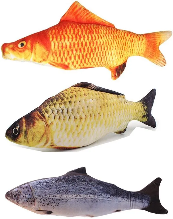 Catnip Toys Set Simulation Fish Shape Doll Interactive Pets Pillow Chew Bite Supplies for Cat/Kitty/Kitten Fish Flop Cat Toy Catnip Crinkle Toys 3PCS (CAOY-3PCS)
