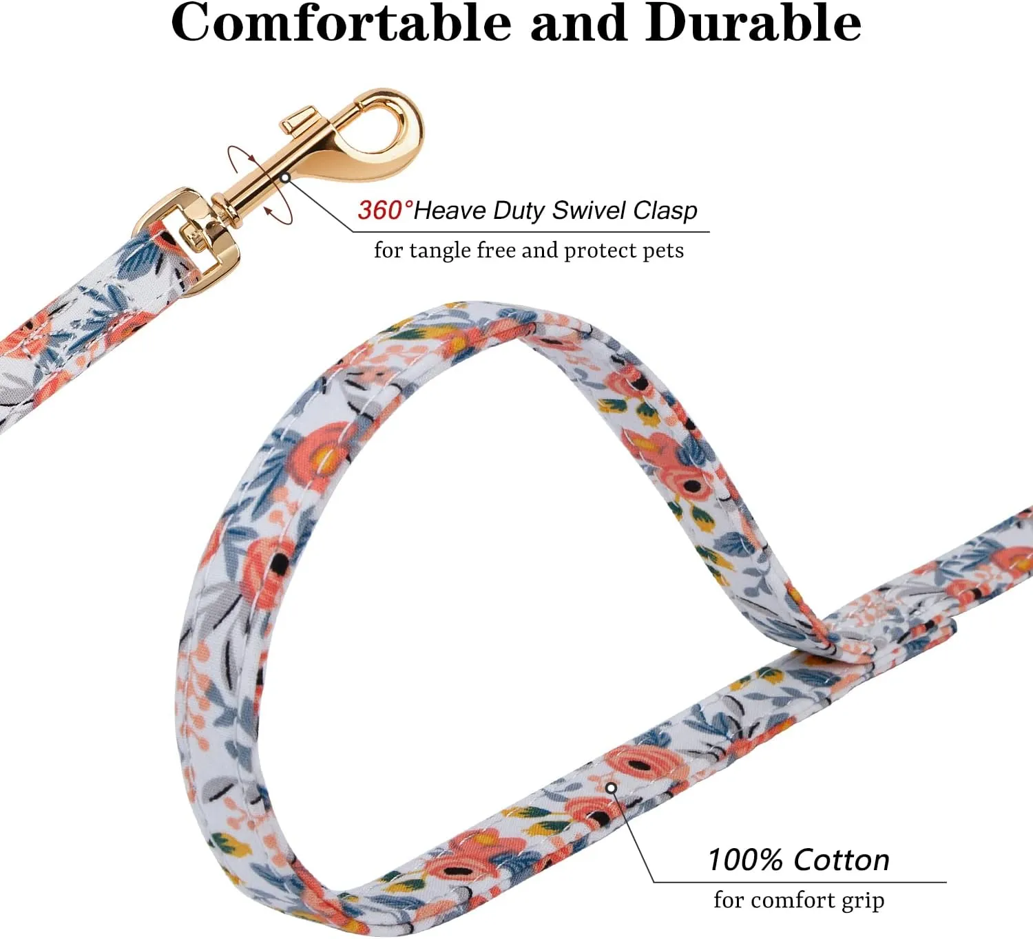 CHEDE No Pull Floral Pattern Dog Harness- Lightweight, Soft, Adjustable Small Harness and Leash Set, Suitable for Puppy Small and Medium-Sized Dog (XXS, Orange Rose)