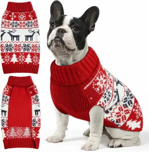 Christmas Dog Sweaters & Shirts for Small to 3XL Dogs - Soft, Warm Turtleneck & Double Knit Collar for Outdoors, Deer Theme