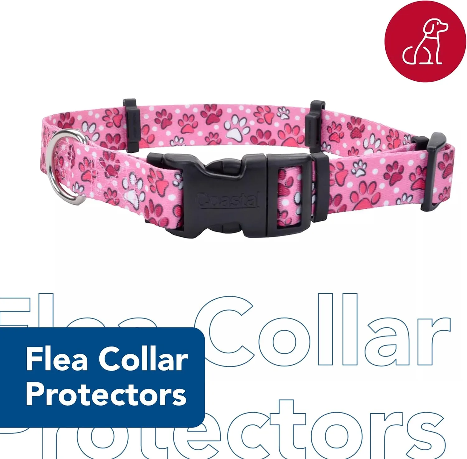 Coastal Pet SecureAway Collar Protector for Flea Collars - Adjustable pet Accessory - Protective Flea Collar for Dogs & Puppy - Multi Paws, 1" x 14-20"