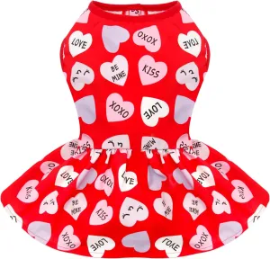 cyeollo Valentines Day Dog Dress Holiday Theme Outfit Heart Pattern Chiffon SkirtGirl Dog Clothes Dresses for Puppy Dogs Cats Apparel