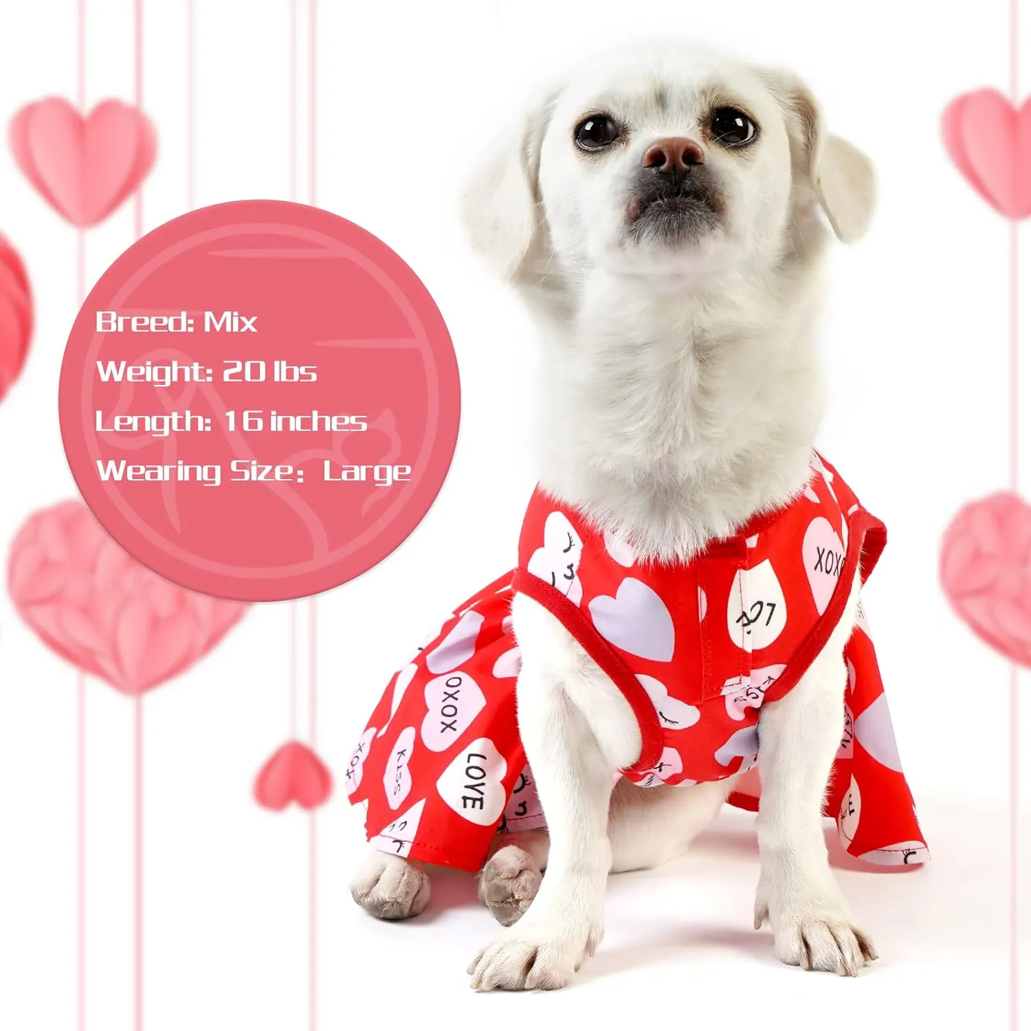 cyeollo Valentines Day Dog Dress Holiday Theme Outfit Heart Pattern Chiffon SkirtGirl Dog Clothes Dresses for Puppy Dogs Cats Apparel
