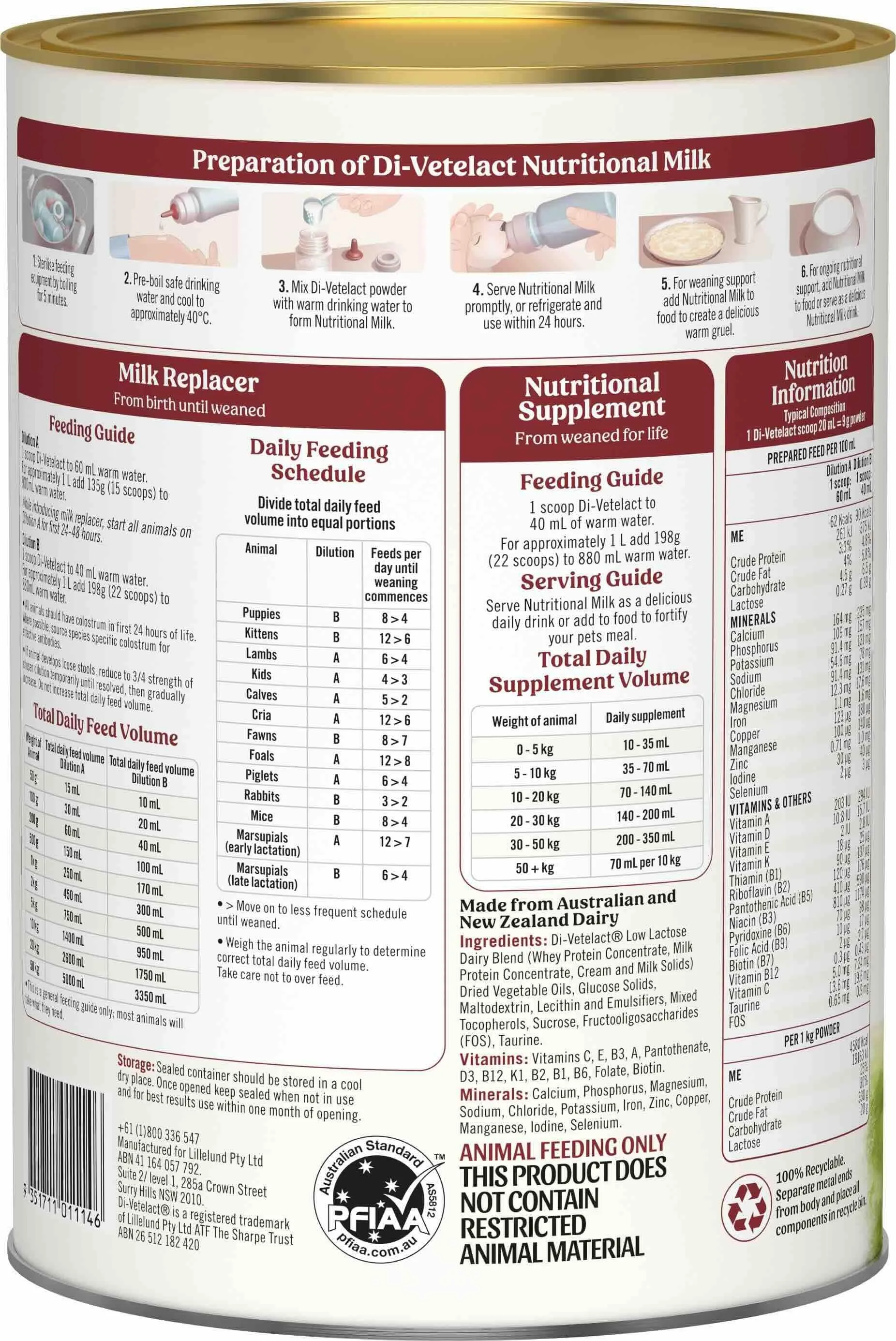 Di-Vetelact Milk Supplement