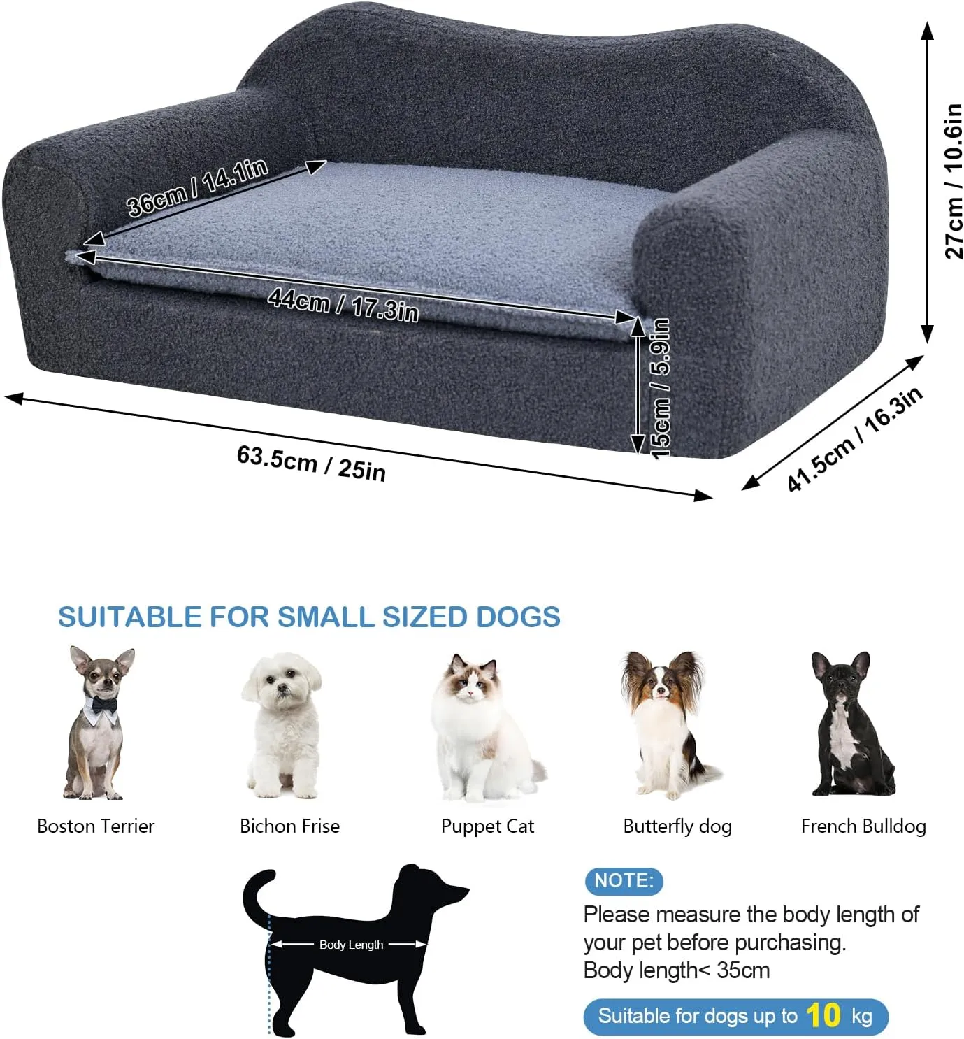 Dog Bed Mat,Foam Cat Bed with Washable Sherpa Cover for Small Dogs and Cats, Orthopedic Dog Sofa Bed for Small Animals Using (Grey Light Blue)