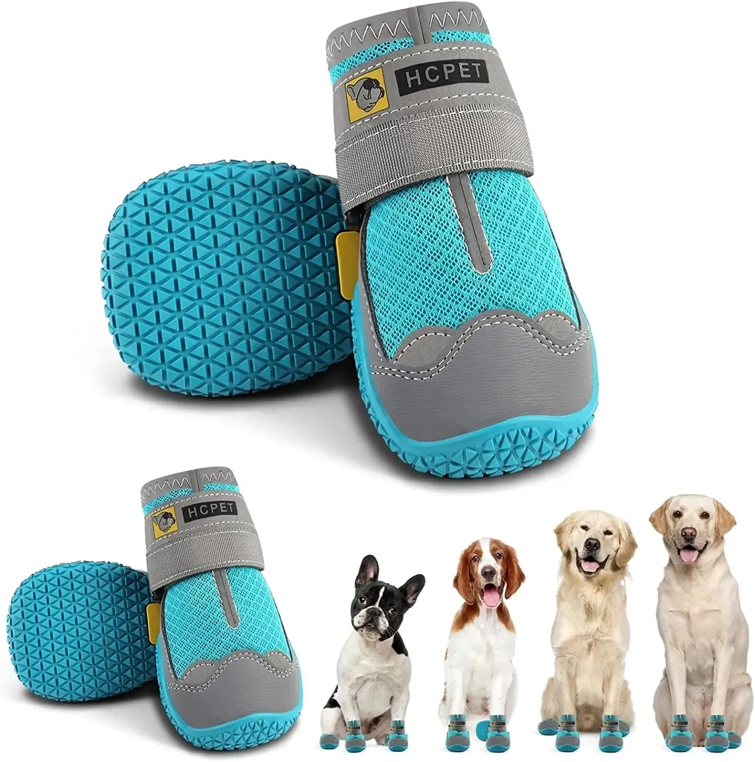 Dog Boots Breathable Dog Shoes for Small Medium Large Dogs; Waterproof Anti-Slip Puppy Booties Paw Protector for Hot Pavement Winter Snow Hiking with Reflective Straps 4PCS