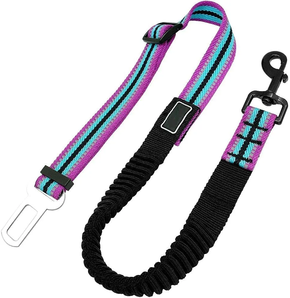 Dog Car Harness Seat Belt Violet Vehicle Car Pet Dog Seat Belt Reflective Puppy Seatbelt Lead Clip Elastic Bungee Pet Dog Leash Safety Traction