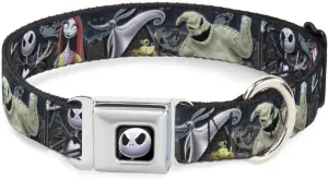 Dog Collar Seatbelt Buckle Nightmare Before Christmas 4 Character Group Cemetery Scene 13 to 18 Inches 1.5 Inch Wide Multicolor