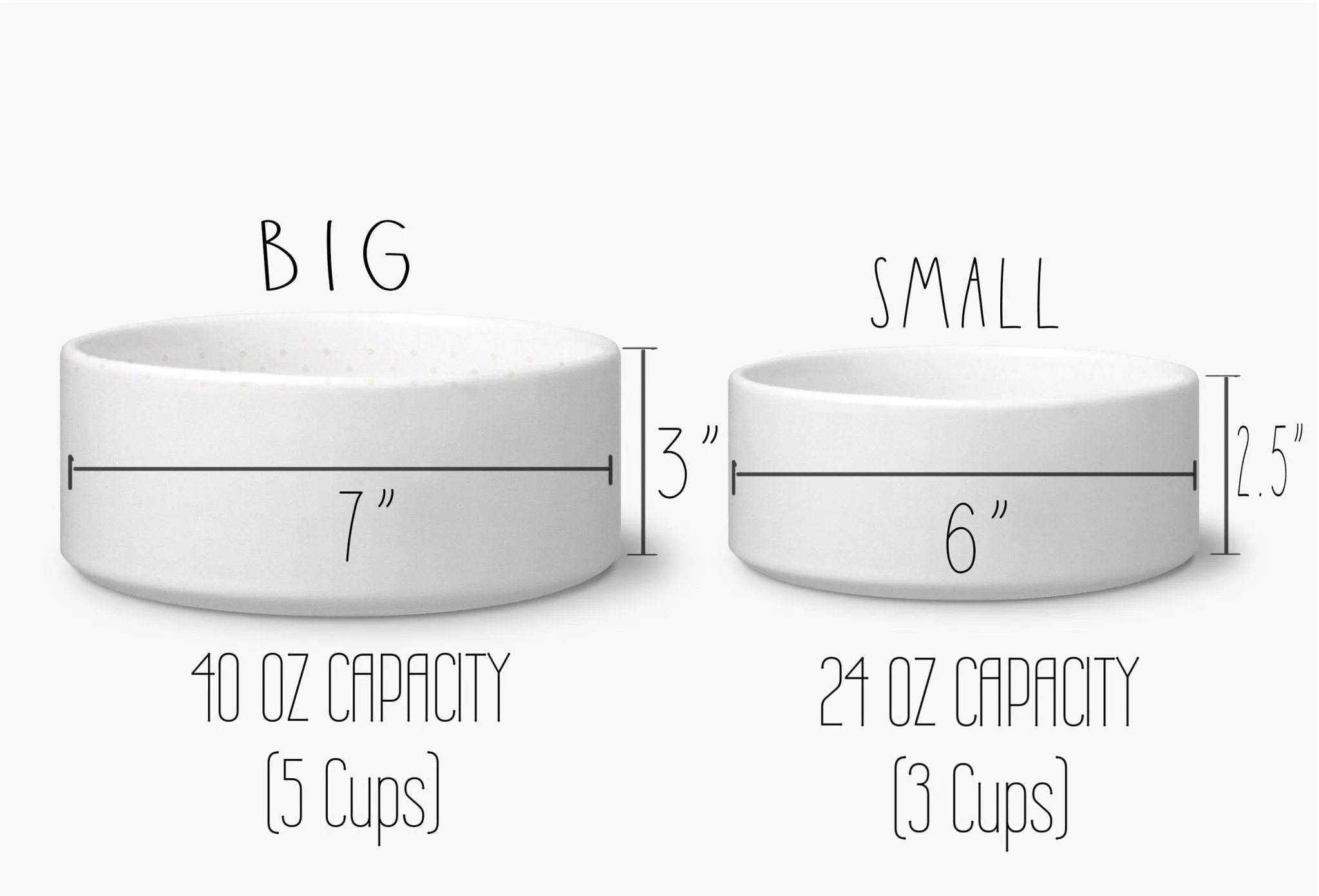 Dog Food and Water Bowls: Ceramic Funny Dinner and Drinks Pet Bowls, 2 Sizes
