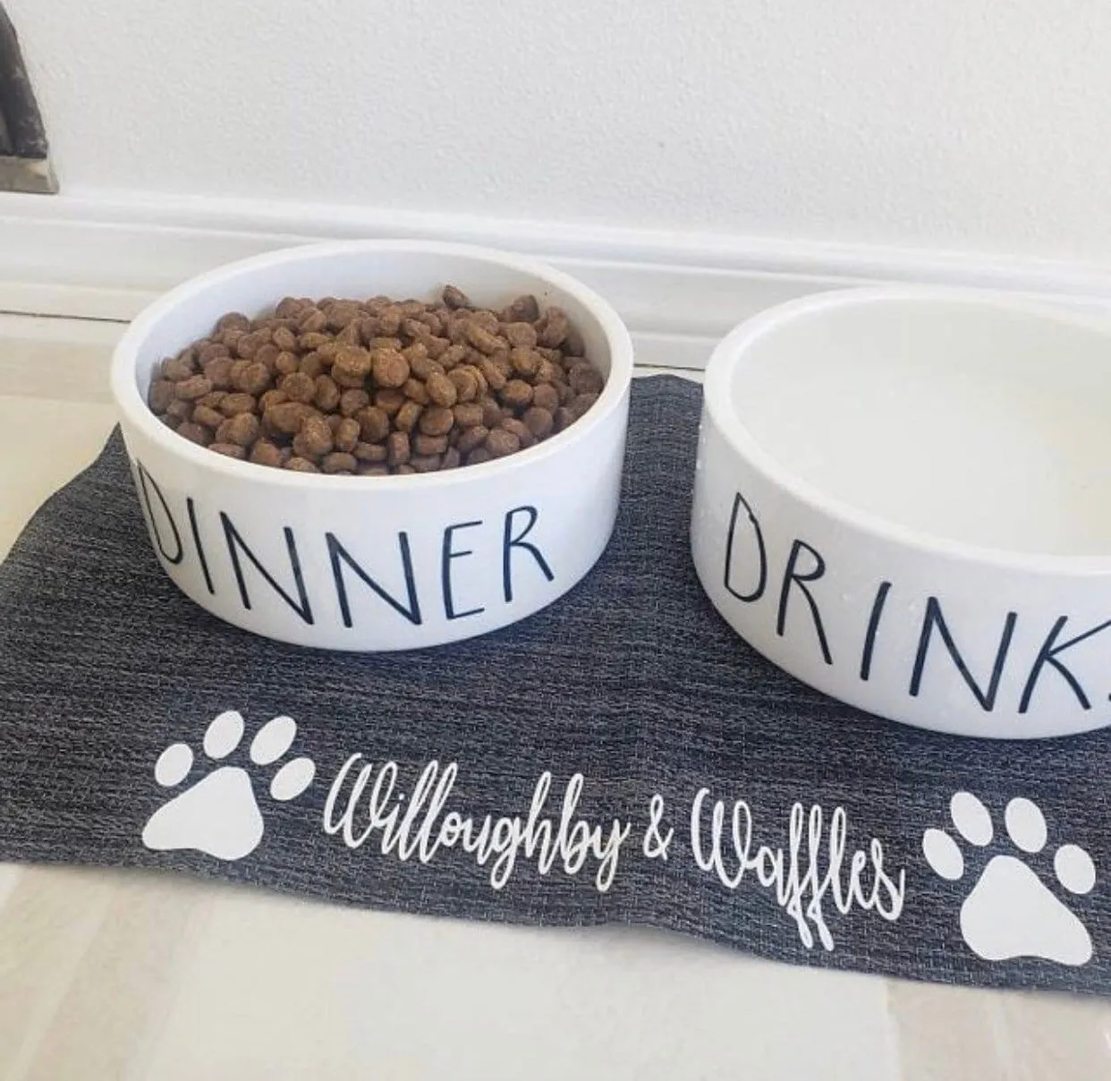 Dog Food and Water Bowls: Ceramic Funny Dinner and Drinks Pet Bowls, 2 Sizes