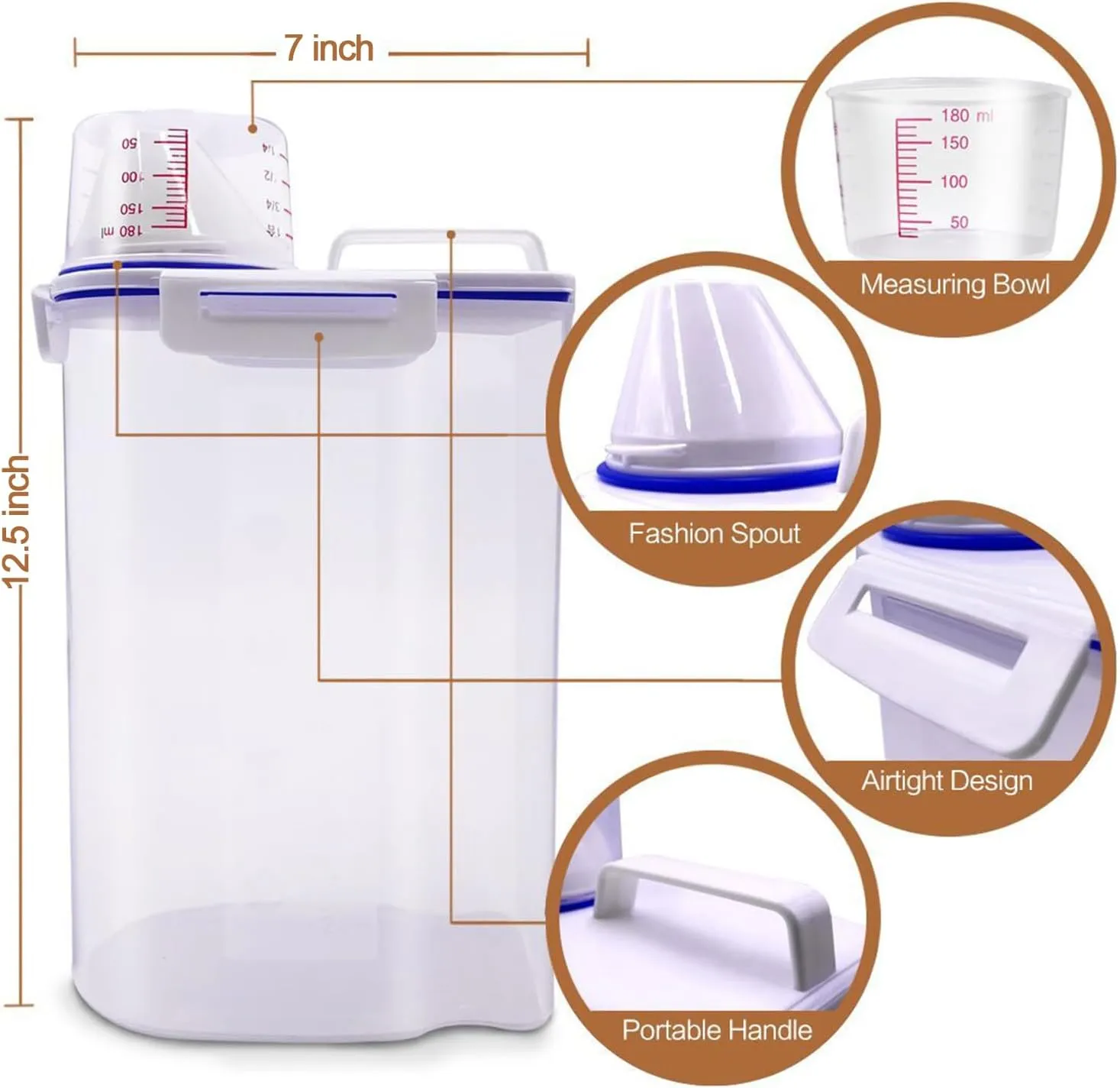 Dog Food Storage Container Small, Cat Food Storage Container Airtight Plastic Dispenser with Graduated Measuring Cup, Pourable Spout and Portable Collapsible Dog Bowl for Pet Food, Birds Seed