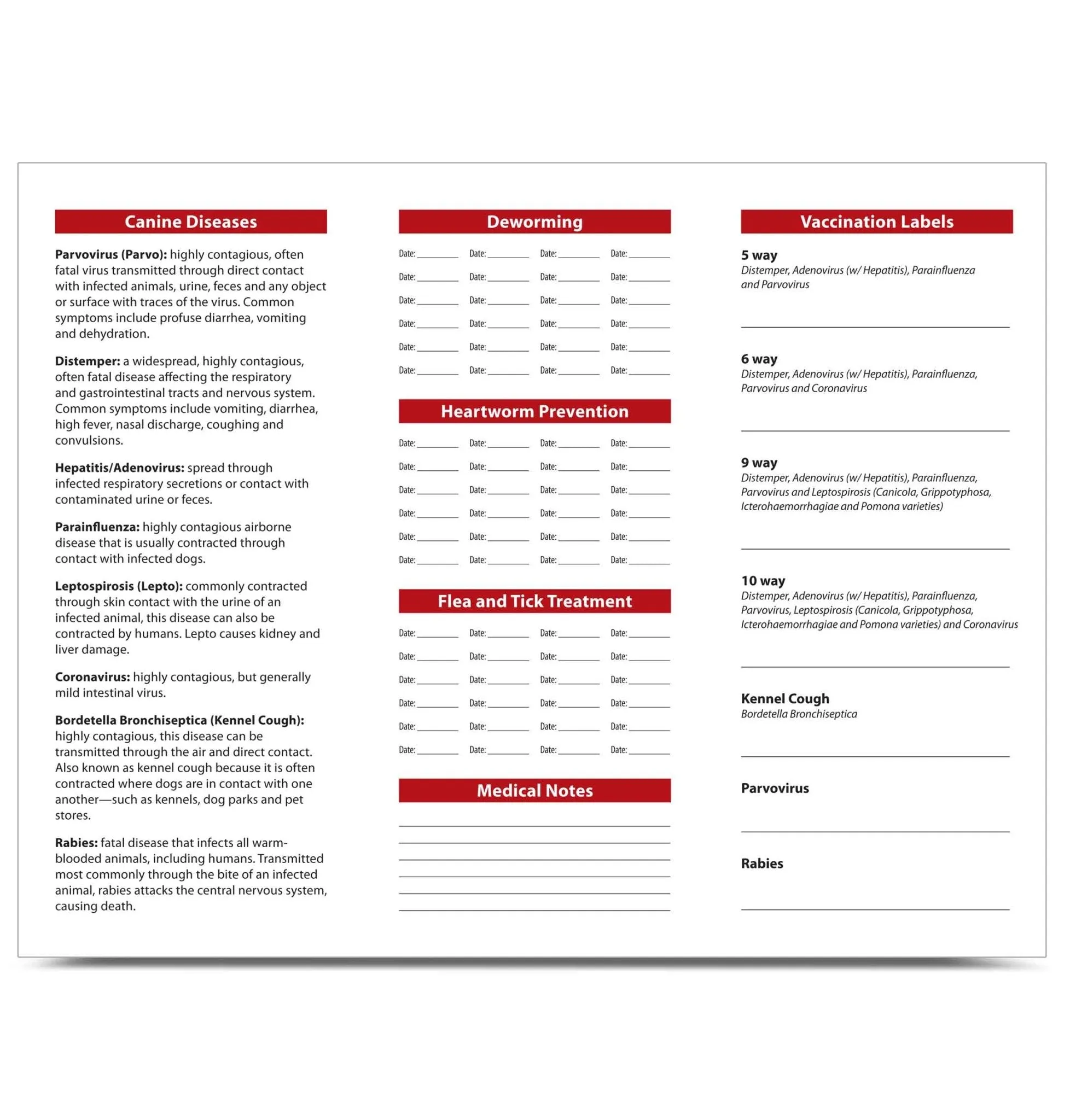 Dog Health Records, 10 pk