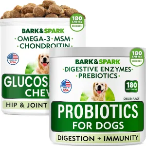 Dog Probiotics   Glucosamine Treats Bundle - 360 Soft Chews - Digestive Enzymes   Prebiotics   Chondroitin, MSM, Omega-3 - Gas, Diarrhea, Allergy, Constipation   Joint Pain Relief - Immunity