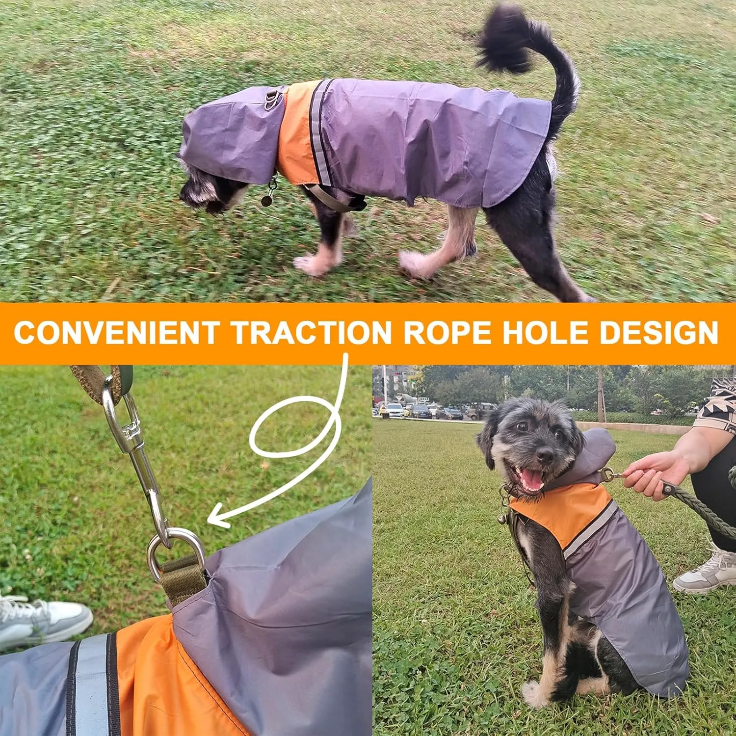 Dog Raincoat with Reflective Strip, Ultra Light Breathable Waterproof Dog Rain Jacket, Adjustable Waterproof Dog Raincoat with Hood, Suitable for Small, Medium, and Large Dogs (Grey, L)