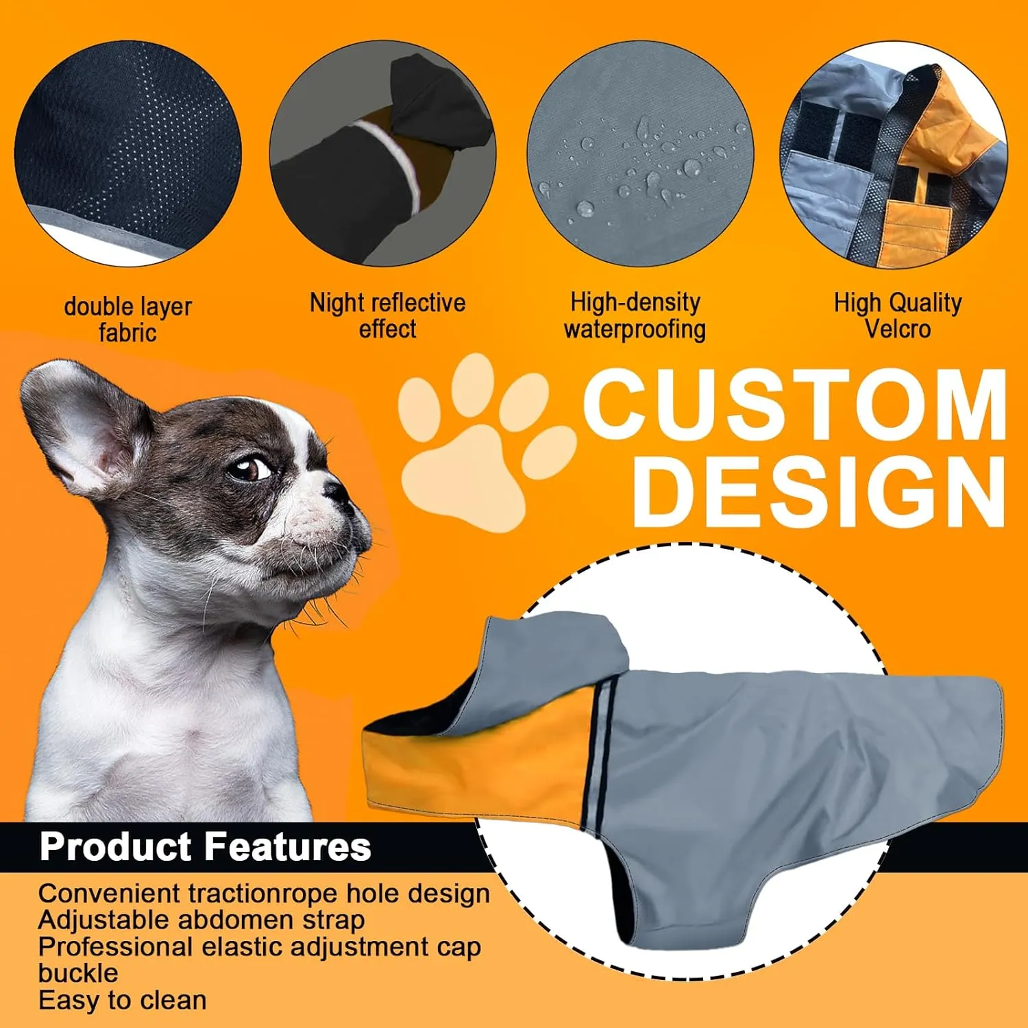 Dog Raincoat with Reflective Strip, Ultra Light Breathable Waterproof Dog Rain Jacket, Adjustable Waterproof Dog Raincoat with Hood, Suitable for Small, Medium, and Large Dogs (Grey, L)