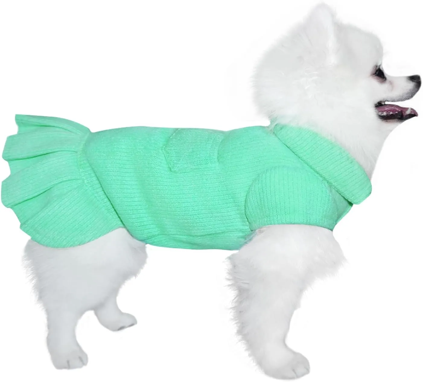 Dog Sweater Dress, Pet Sweaters Dog Sports Knitwear for Small Medium Dogs (Green, XS)