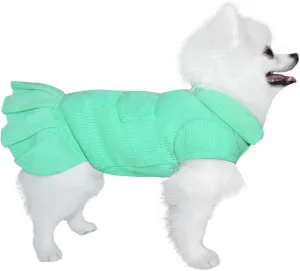 Dog Sweater Dress, Pet Sweaters Dog Sports Knitwear for Small Medium Dogs (Green, XS)