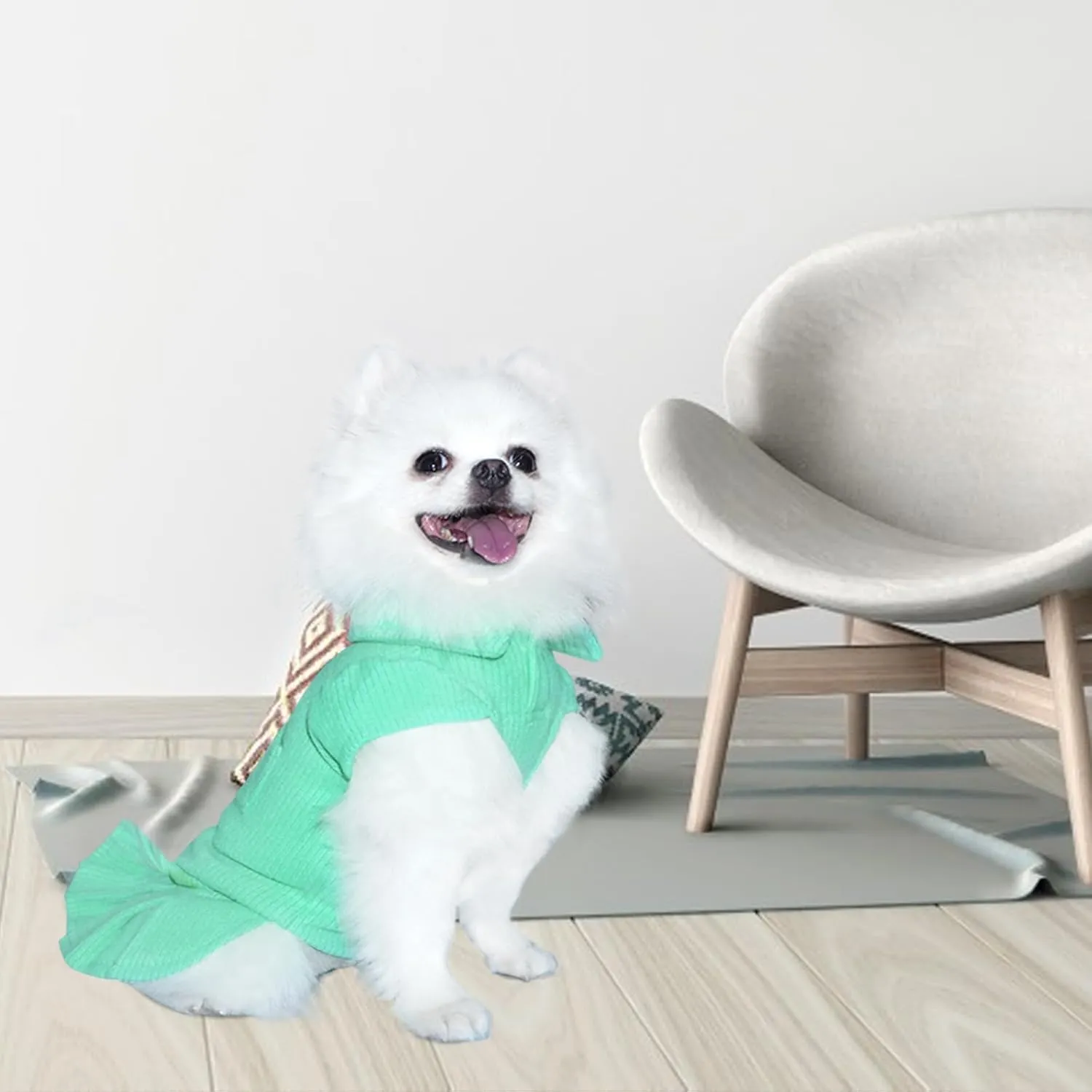 Dog Sweater Dress, Pet Sweaters Dog Sports Knitwear for Small Medium Dogs (Green, XS)
