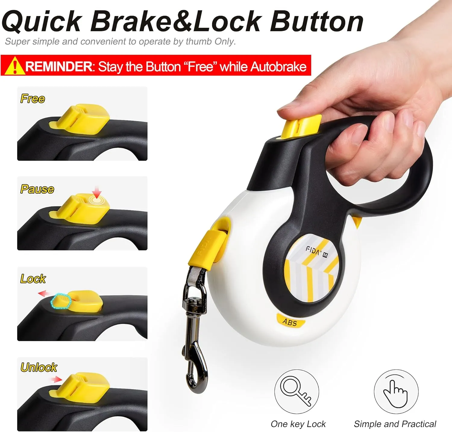 FIDA AutoBrake Retractable Dog Leash. Advanced Patented Design for Dog Pulling, 16 ft Heavy Duty No Pull Pet Walking Leash for Medium Breeds. Tangle Free, Soft Grip, Medium Size.