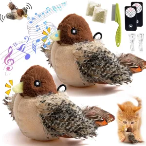 Flapping Bird Cat Toy, Realistic Sparrow, USB Rechargeable, Interactive Chirping & Flapping, Catnip & Silvervine Blend, Durable & Washable, Approximately 4 Inches, Brown