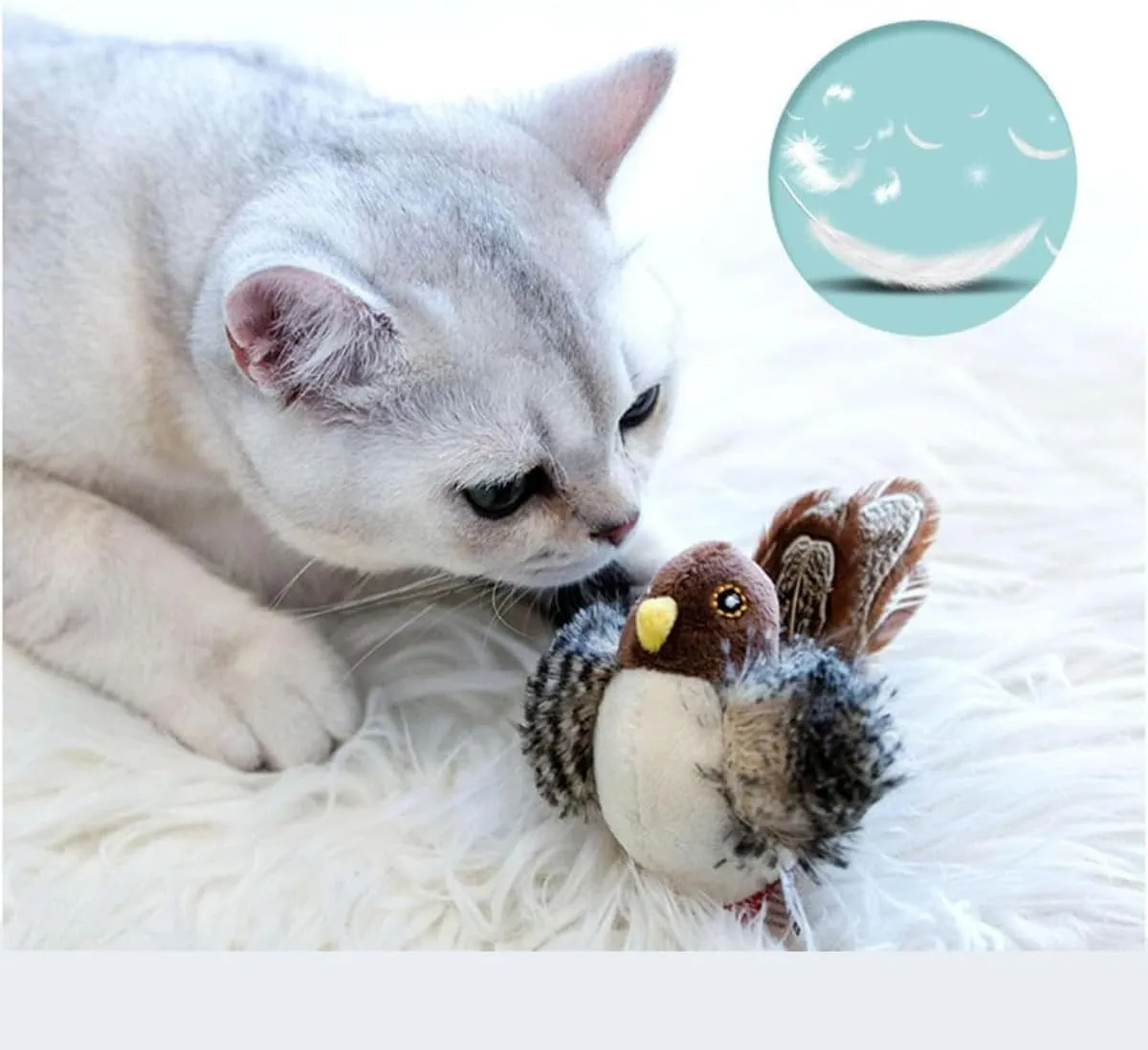 Flapping Bird Cat Toy, Realistic Sparrow, USB Rechargeable, Interactive Chirping & Flapping, Catnip & Silvervine Blend, Durable & Washable, Approximately 4 Inches, Brown