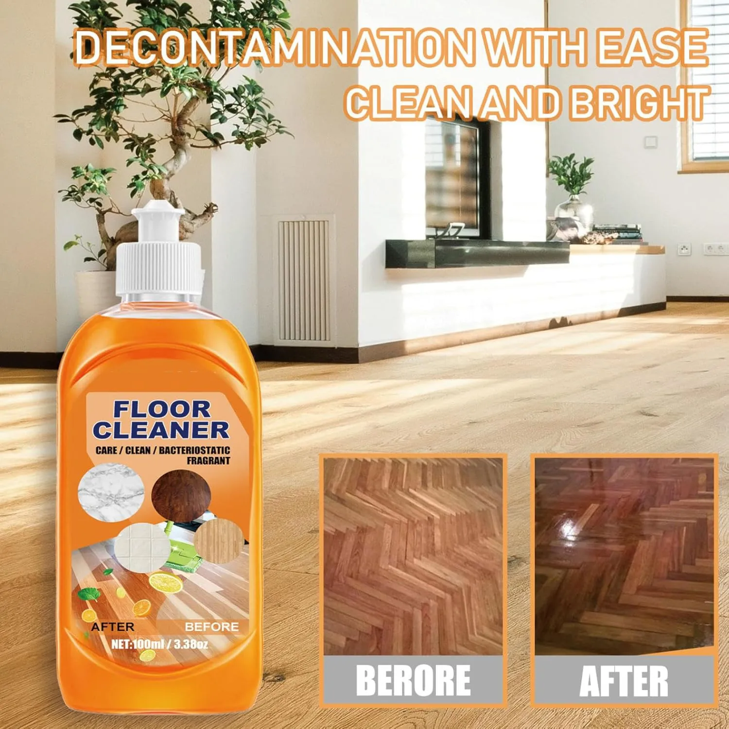 Floor Cleaner Spray, Multi- Vinegar Polish Floor Cleaner and Household Cleaner, All Purpose Floor Cleaner, Floor Cleaner Orange, Floor Cleaner Liquid, Multi-purpose Cleaning (2, A)