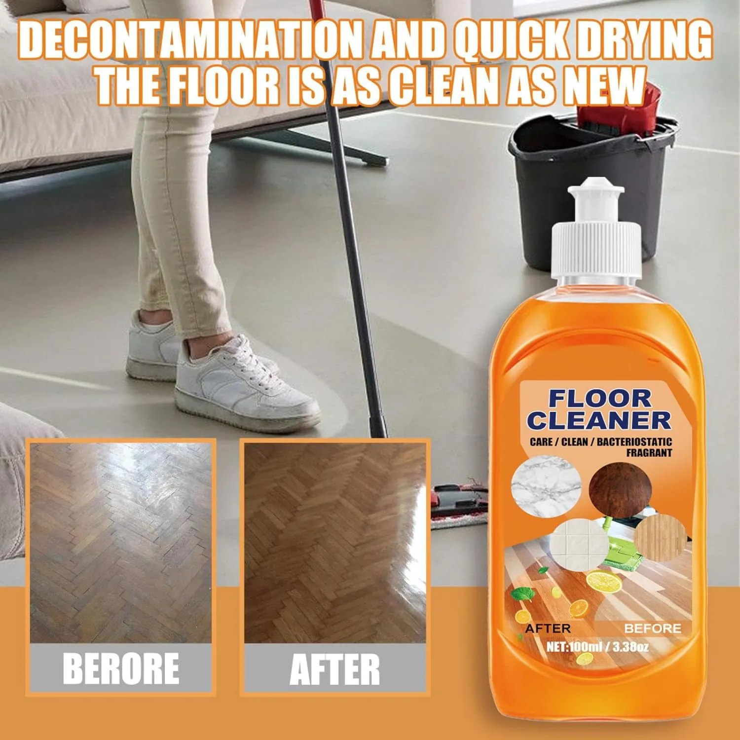 Floor Cleaner Spray, Multi- Vinegar Polish Floor Cleaner and Household Cleaner, All Purpose Floor Cleaner, Floor Cleaner Orange, Floor Cleaner Liquid, Multi-purpose Cleaning (2, A)