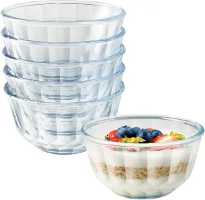 Freshmage 6 Pack Soup/Cereal Bowl Set, Extra Thick and Anti Resistant, 16oz Round Glass Diamond Cutting Kitchen Bowls, Microwave/Freezer/Dishwasher safe