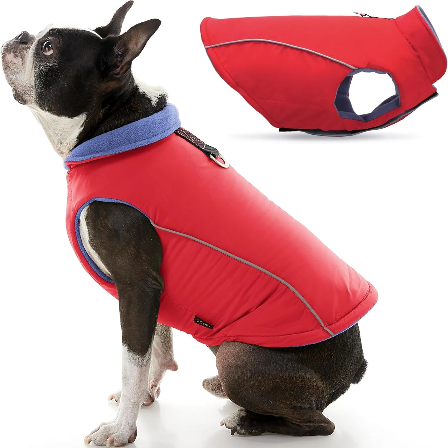 Gooby - Sports Vest, Fleece Lined Small Dog Cold Weather Jacket Coat Sweater with Reflective Lining, Red, Medium